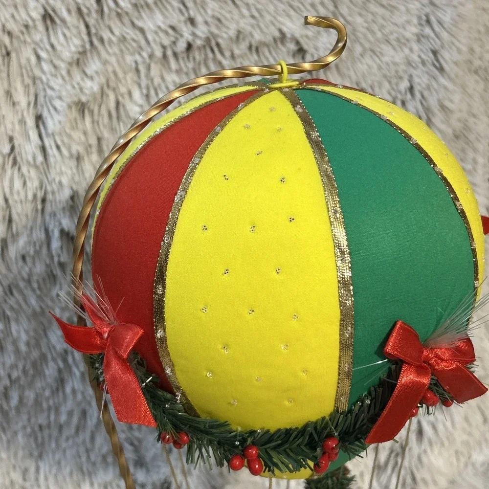 Avon Fiber Optic Hot Air Balloon Bear Santa‎ Ornament Christmas Decor Vintage